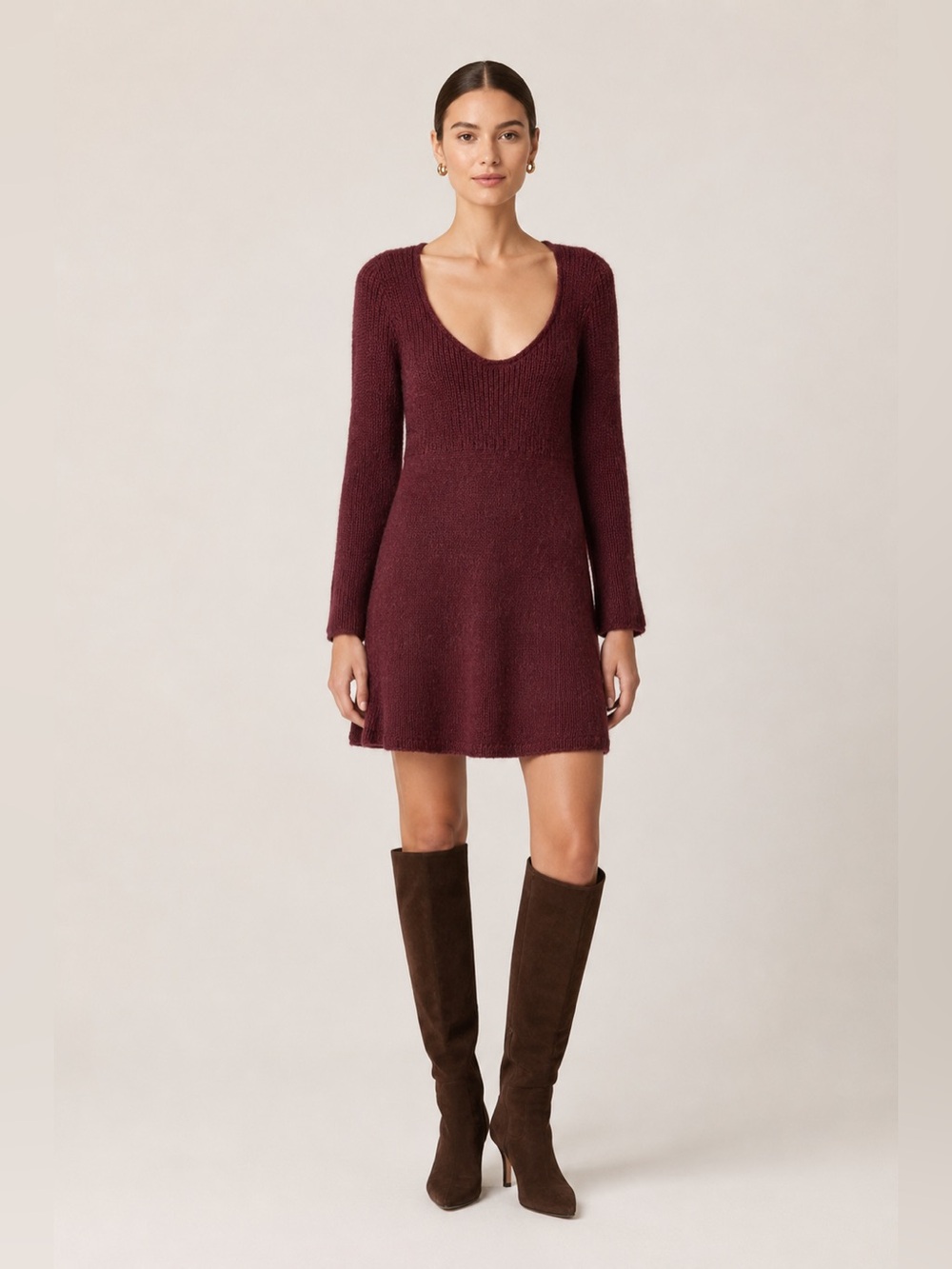 Anthropologie Moth Burgundy Alpaca blend scoop neck sweater dress. Medium.